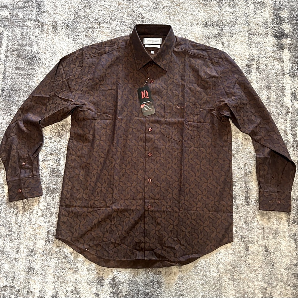 Pierre Cardin / Patterned Dress Shirt featuring a dark brown or plum tone
